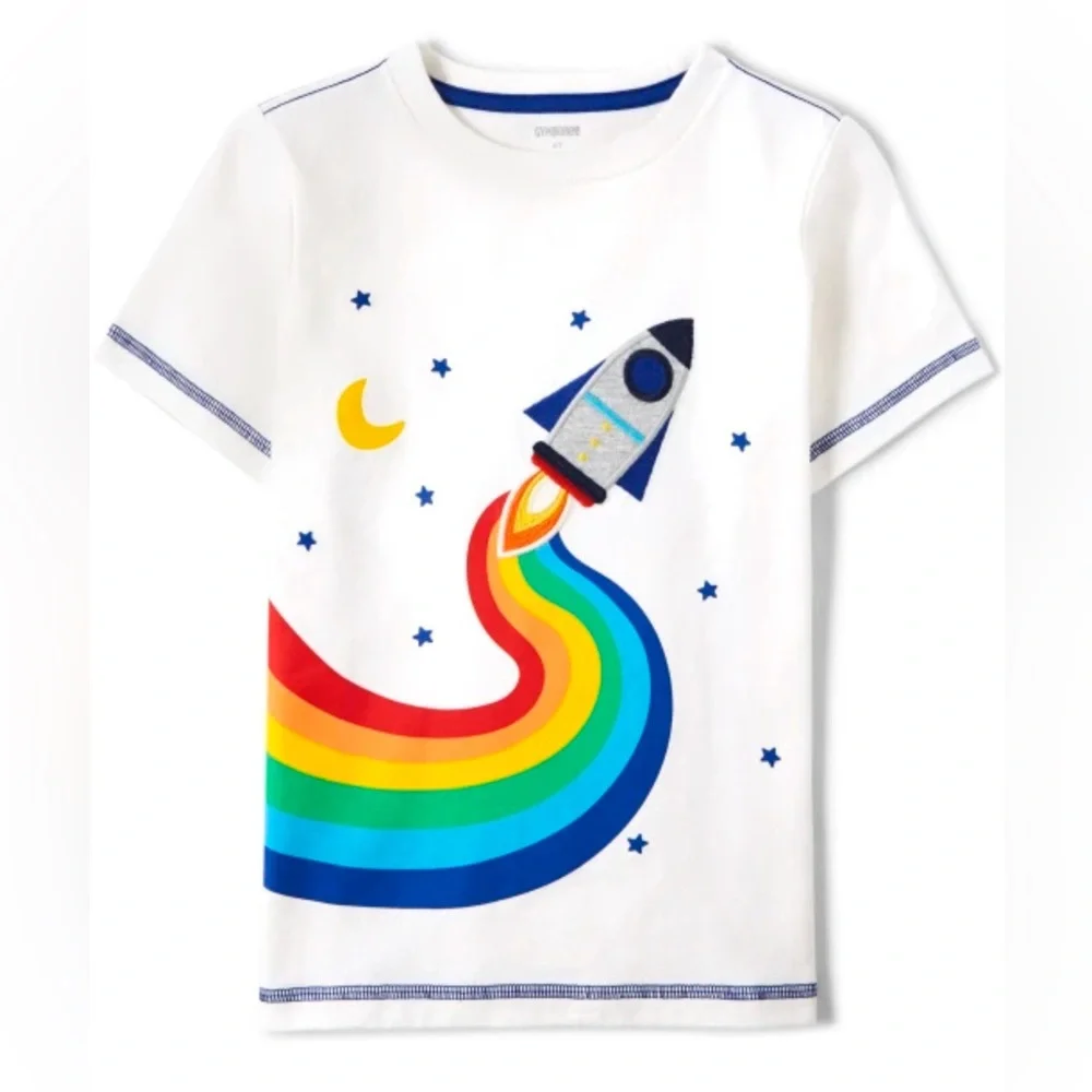 Gymboree White Tee with Rainbow Rocket Design size 12